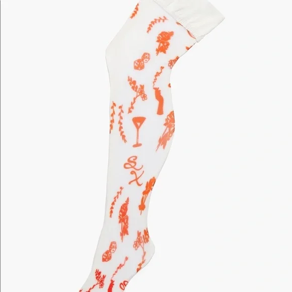 Savage X Fenty Roasted Red Fresh Ink Lined & Laced Stay-Up Stockings - Picture 9 of 13